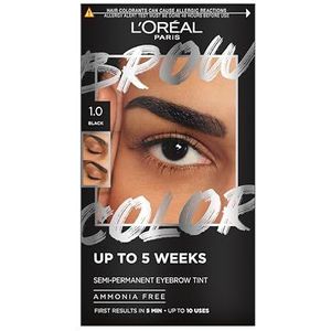 L'Oréal Paris, Semi-permanente wenkbrauwtint, duurt tot 5 weken, zichtbare resultaten in 5 minuten, tot 10 toepassingen, ammoniakvrij, wenkbrauwkleur, schaduw: 1,0 zwart