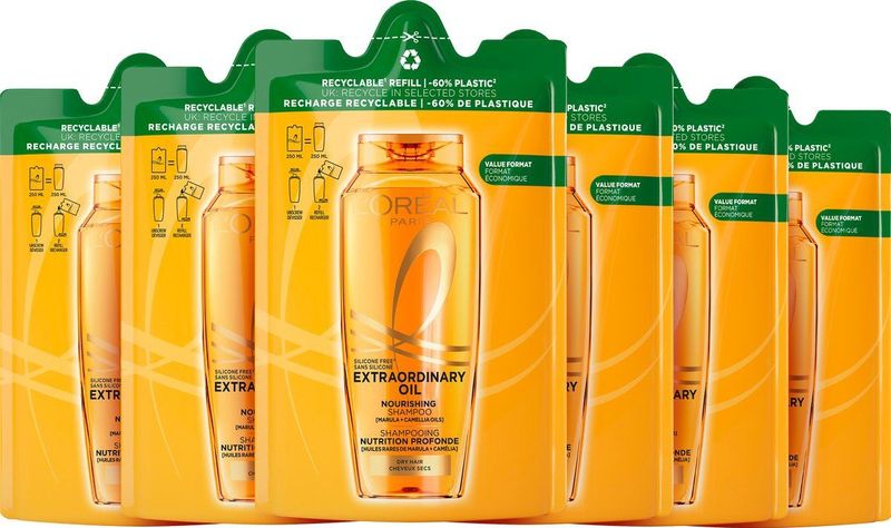 L’Oréal Paris Elvive Extraordinary Oil Shampoo Refill - Voor Droog Haar - Met Marula- en Camelia-olie - Hervulbaar - Navul verpakking - 6x250 ml