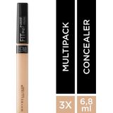 Maybelline New York - Fit Me Concealer - 10 Light - Medium Dekkende Concealer - 3 stuks Voordeelverpakking - 6,8 ml