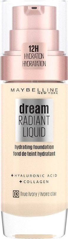Maybelline New York Make Up, Dream Radiant Liquid Make-Up, Flüssige Foundation, Nr. 03 True Ivory, 30 ml