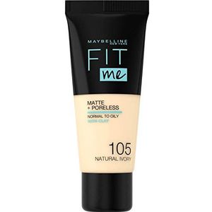 Maybelline , Fit Me Matte + Poreless, Liquid Foundation, 105, Natural Ivory, 30 ml voor Women