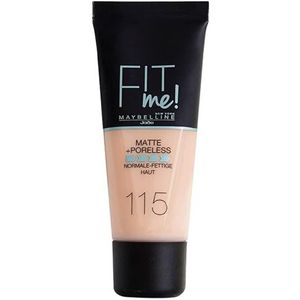 Maybelline New York Make Up, Fit Me! Matte + Poreless Foundation, Matterend en Pore Verfijnend, Alle Huidtypes, Nr. 115 Ivoor, 30 ml