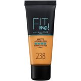 Maybelline New York Fit me! MATTE&PORELESS Make-up Nr. 238 Rich Tan, flüssiges Make-up, passt sich dem Hautton an, feuchtigkeitsspendend, mattierend, leichte bis mittlere Deckkraft, 30 ml