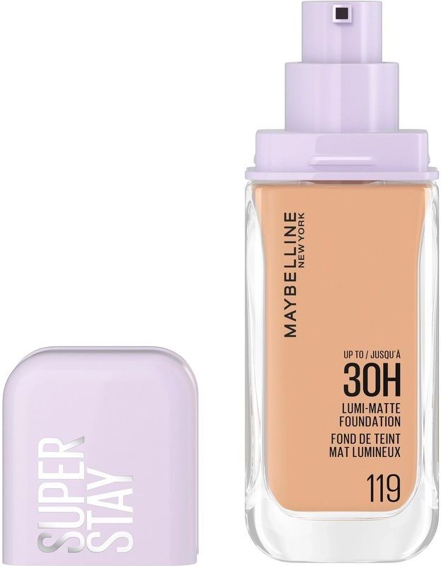 Maybelline New York 30H Lumi Matte Foundation, Langanhaltend ultra-frischer Look mit mattem Finish, Aufbaubare & lichtreflektierende Foundation, Farbe: 119 Mittel, Neutral Kühl, Superstay