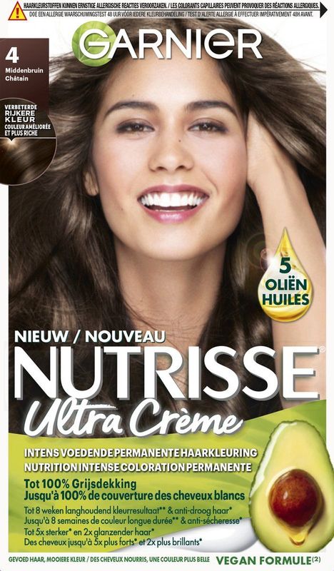 Garnier Nutrisse Ultra Crème Middenbruin 4 - Permanente Haarkleuring