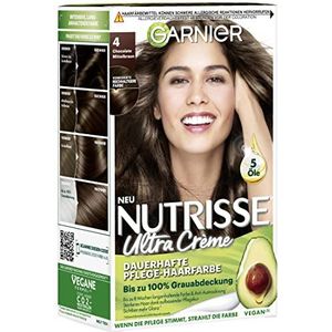Garnier Nutrisse Permanente verzorgende haarverf met voedende vruchtoliën, kleuring met 8 weken houdbaarheid, Ultra Crème tint, 040 Chocolate