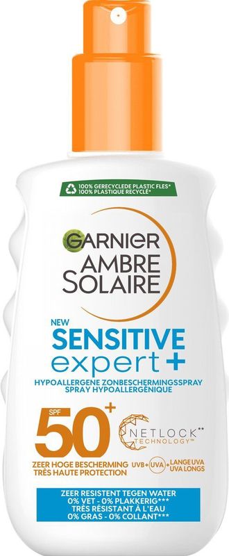 Garnier - Ambre Solaire - Zonnebrandspray - SPF 50+ - Waterresistent - Voor Gevoelige Huid