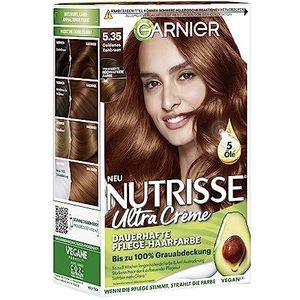 Garnier Nutrisse Dauerhafte Pflege-Haarfarbe mit nährenden Fruchtölen, Coloration mit 8 Wochen Halt, Ultra Crème Tönung, 5.35 Goldenes Rehbraun