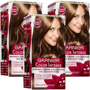 Garnier Permanente crèmekleuring, duurzame intensieve crème kleuring voor permanente haarkleur, met parelmoer en druivenpitolie, Color Intense, 6.0 donkerblond, verpakking van 3 stuks