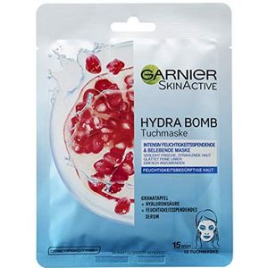 Garnier Hydra Bomb doekmasker, gezichtsmasker met hyaluronzuur, granaatappel en vochtinbrengend serum, 1 x 32 g Granaatappel blauw