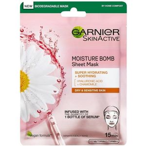 Garnier Moisture Bomb Kamille Hydraterend Sheetmasker voor Gezicht voor Droge en Gevoelige Huid 28 g