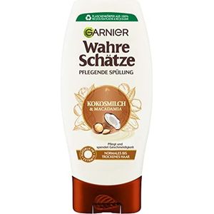 Garnier Verzorgende spoeling voor normaal en droog haar, met kokosmelk en macadamia voor meer soepelheid en glans, 200 ml, echte schatten