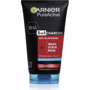 Garnier Pure Active zwart gezichtsmasker tegen mee-eters en puisjes met actieve kool 3-in-1 150 ml