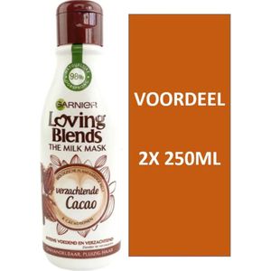 Garnier Ultra Doux Cacaoboter Haarmasker | 2x250ml | Voor Pluizig & Dof Haar | Hydraterend | Vegan & Siliconenvrij