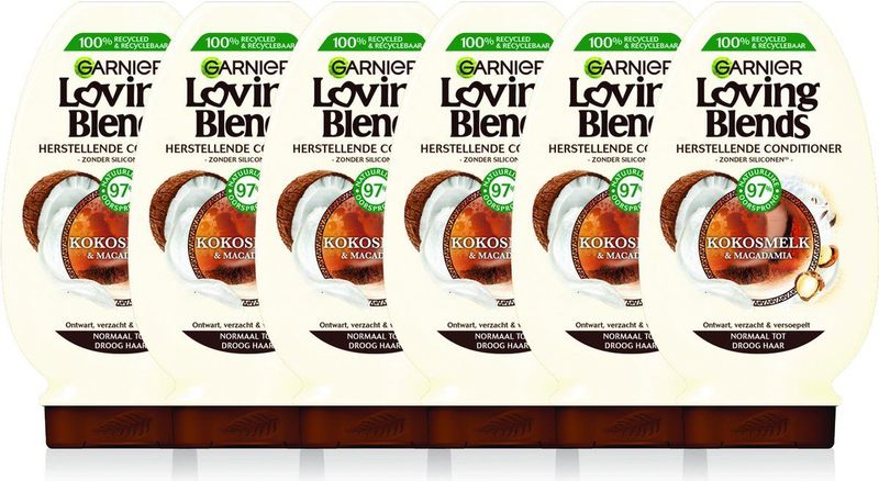 Garnier Loving Blends - Conditioner - Kokosmelk & Macadamia - Normaal tot Droog haar - 6 x 250 ml - Voordeelverpakking