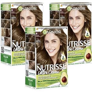 Garnier Crème kleuring, kleuring voor haar, permanente haarkleur, met 3 voedende oliën, Nutrisse, karamel donkerblond 60, 3 x 1 stuk