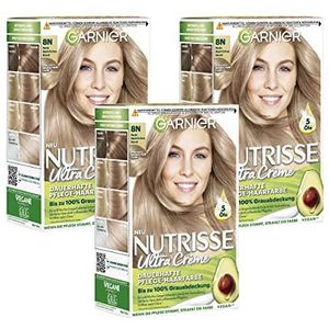 Garnier Nutrisse Permanente verzorgende haarverf met voedende fruitoliën, kleuring met 8 weken houding, ultra crème tint, 8N nude