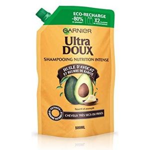 Garnier Ultra Doux Shampoo Intensieve Voeding Avocado-olie & Sheaboter, voor zeer droog of krullend haar, Eco-navulling, 500 ml