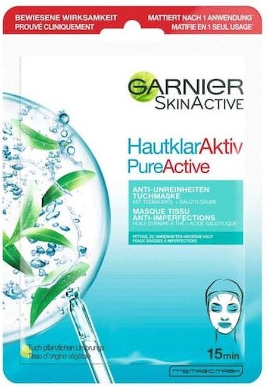 Garnier Doekmasker, gezichtsmasker voor vette huid, anti-onzuiverheden, formule met theeboomolie en salicylzuur, helder actief, 23 g