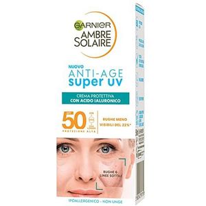Garnier Ambre Solaire Anti-Age Super UV-beschermende gezichtscrème, voor de gevoelige huid, SPF 50, snel intrekkend, met hyaluronzuur, 50 ml