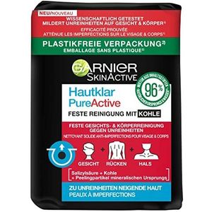3 x Garnier Hautklar PureActive Vaste reiniging met kolen elk 100 g gezicht lichaam, 1 verpakking