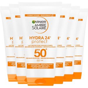 6x Garnier Ambre Solaire Hydra 24 Zonnebrandmelk SPF 50 Reisformaat 50 ml