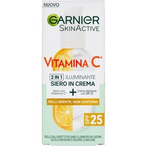 Garnier SkinActive, 2-in-1-Serum aus Vitamin C Creme und Feuchtigkeitscreme SPF25, Anti-Flecken und Aufhellung, nicht fettend, geeignet für alle Hauttypen, 50 ml