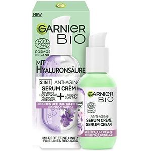 Garnier Bio 2-in-1 anti-aging crème-serum, gezichtsverzorging met biologische lavendel en hyaluronzuur, natuurlijke cosmetica voor alle huidtypes, 1 x 50 ml
