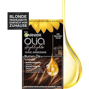 Garnier Haarverfset voor bruin haar en markeerstiften met bloemenoliën en aluminiumoliën, zonder ammoniak en siliconen, tot 4 lichtniveaus, Olia, bruin