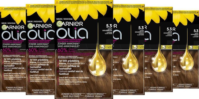Garnier - Olia - Permanente Haarkleuring - Licht Goudbruin - Zonder Ammoniak - 3x