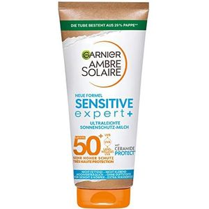 Garnier Zonnebrandmelk met SPF 50+, zeer lichte en residuvrije zonnecrème voor lichte en gevoelige huid, Ambre Solaire Sensitive Expert+, 1 x 175 ml
