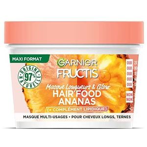 Garnier - Fructis Hair Food – masker 3-in-1 lengte & glow met ananas – veganistische formule met 97% natuurlijke oorsprong – voor lang en dof haar – 350 ml