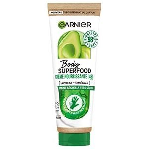 Garnier Body Superfood – voedende handcrème 48 uur met avocado en omega 6 – veganistische formule met 98% ingrediënten van natuurlijke oorsprong – voor zeer droge handen – 75 ml
