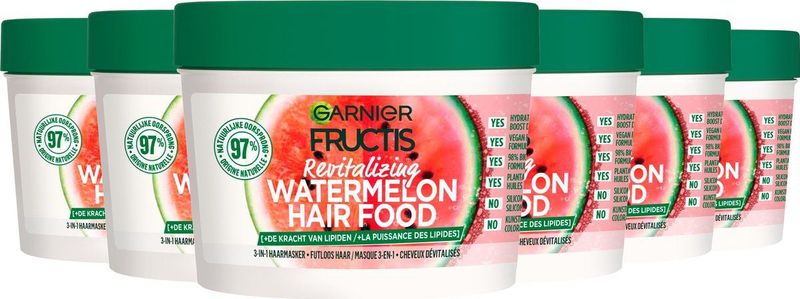 Garnier Fructis Hair Food Watermelon Revitaliserend 3-in-1 Haarmasker Voordeelverpakking - Futloos Haar - 6 x 400ml