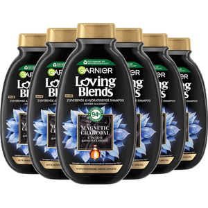 Garnier Loving Blends Magnetic Charcoal Zuiverende & Hydraterende Shampoo Voordeelverpakking - Vette hoofdhuid, Droge lengtes - 6 x 300ml