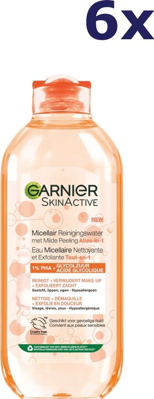6x Garnier SkinActive Micellair Reinigingswater met Milde Peeling Alles-in-1 400 ml