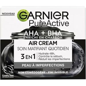 Garnier Pure Active - Air Cream – Matterende dagelijkse verzorging – verrijkt met AHA + BHA en houtskool – hydrateert 48 uur en matteert 12 uur* – gemengde tot vette huid met acne – 50 ml