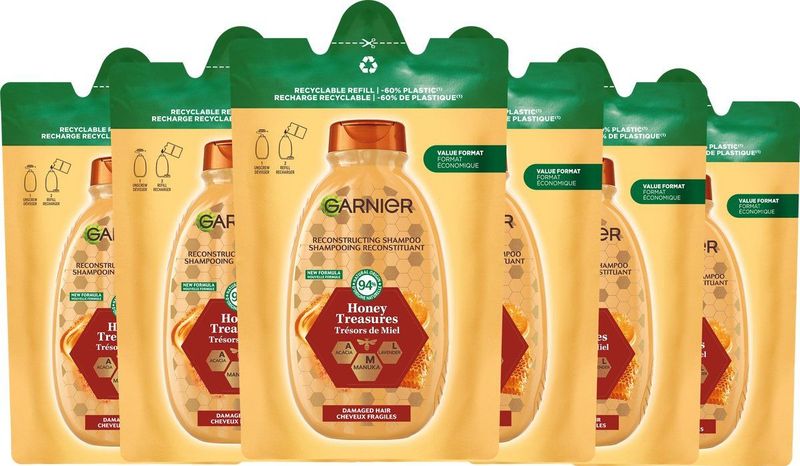Garnier - Loving Blends Honing Goud - Shampoo Refill - 6x250ml - Vermindert Haarbreuk
