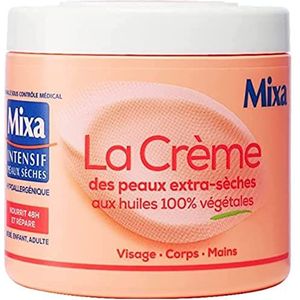 Mixa Intensieve droge huid – de crème voor extra droge huid – veelzijdig inzetbaar voor gezicht, lichaam, handen, voeten – verzorgt 48 uur en herstelt – snelle penetratie – hypoallergeen – pot 400 ml