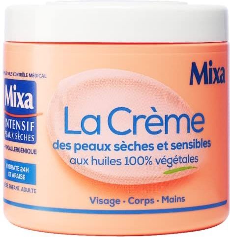 Mixa Intensieve gezichtscrème, lichaam, hand, voor droge en gevoelige huid, 100% plantaardige oliën, 400 ml