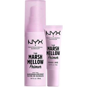 NYX Professional Makeup The Marshmellow Primerset, veganistische formule, veelzijdig voor een gelijkmatige teint, 2-delig met normaal (30 ml) en mini-formaat (8 ml)