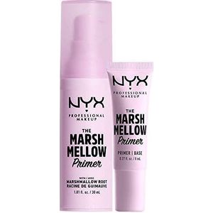 NYX Professional Makeup The Marshmellow Primer, make-upbasis, primer, 10-in-1, voor gladde en gelijkmatige teint, marshmellow-wortel, veganistische formule, 2 producten in volledige grootte en mini-formaat