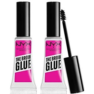 NYX Professional Makeup Geverfde Wenkbrauwfixeerlijm, 16H grip, veganistische formule, natuurlijke afwerking, borstelapplicator, The Brow Glue, 2 stuks, kleur: transparant (01)