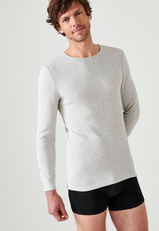 Damart - T-shirt Thermolactyl met ronde hals en geribde fleece - Heren - Grijs