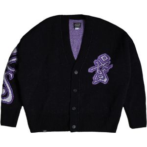 Oxbow - Holmen Double Jacquard Cardigan - Vest - Zwart - Wol