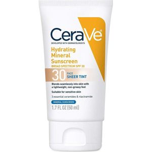 CeraVe Hydraterende minerale zonnebrandcrème Face Sheer Tint SPF 30 - Gezichtscrème - Gezichtslotion - Niacinamide - Hyaluronic acid - Voor alle huidskleuren