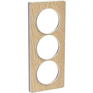 Odace Touch houten plaat met witte rand, 3 verticale plekken, 57 mm