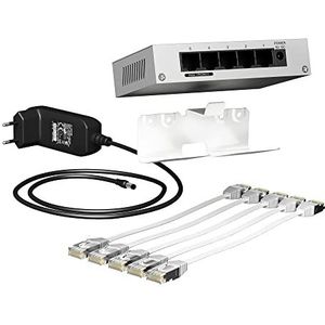 Lexcom Home InformAtische Switch – 1 Gbit/S – 5 poorten + 5 kabels + houder