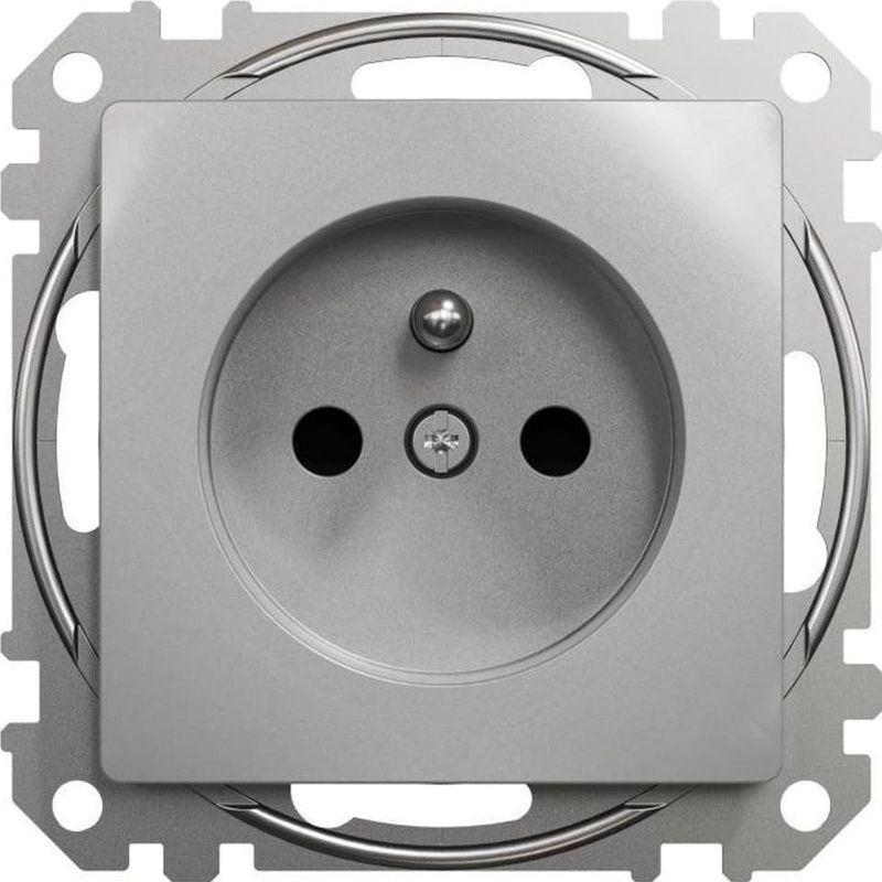 Schneider Electric Sedna Design, Gniazdo 2P+PE met przesłonami, srebrne aluminium