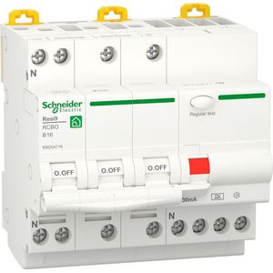 Aardlekautomaat - 3P+N - 16A - B-Karakteristiek - 6000A - 30mA - Type A - Resi9 - Schneider Electric - R9D54716